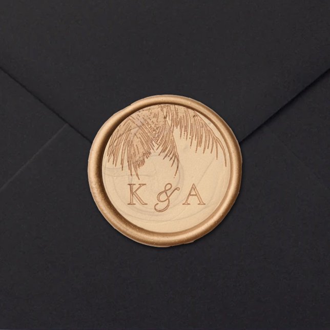 Elegant Tropical Palm Tree Beach Wedding Wax Seal Sticker (Creator Uploaded)