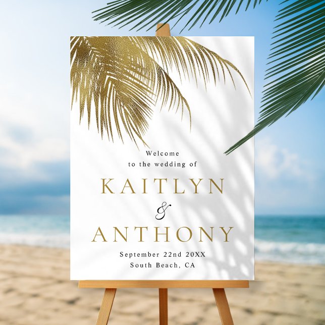 Elegant Tropical Palm Tree Beach Wedding Welcome Foam Board (Creator Uploaded)