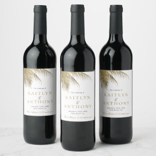 Elegant Tropical Palm Tree Beach Wedding Wine Label