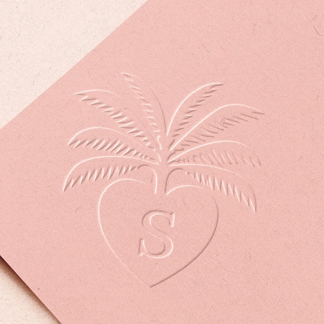 Elegant Tropical Palm Tree Heart Shape Monogram Embosser (Elegant Tropical Palm Tree Heart Shape Monogram Embosser)