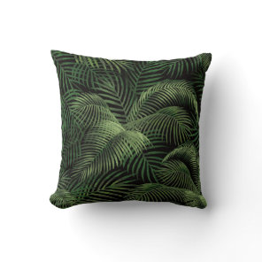 Elegant Tropical Palm Tree Pattern | Black & Green Throw Pillow