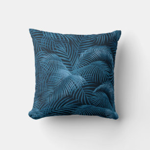Elegant Tropical Palm Tree Pattern   Blue Azure Throw Pillow