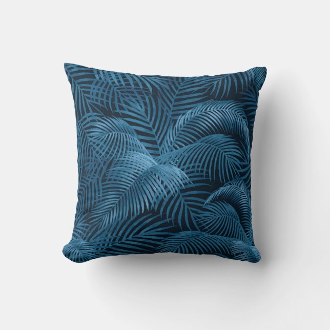 Elegant Tropical Palm Tree Pattern | Blue Azure Throw Pillow (Front)