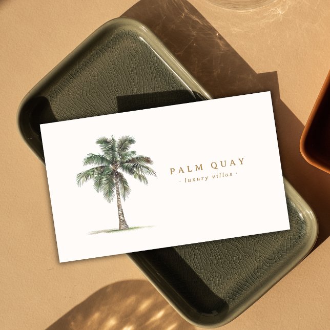 Elegant Tropical Palm Tree Vacation Beach Rental Business Card (Creator Uploaded)