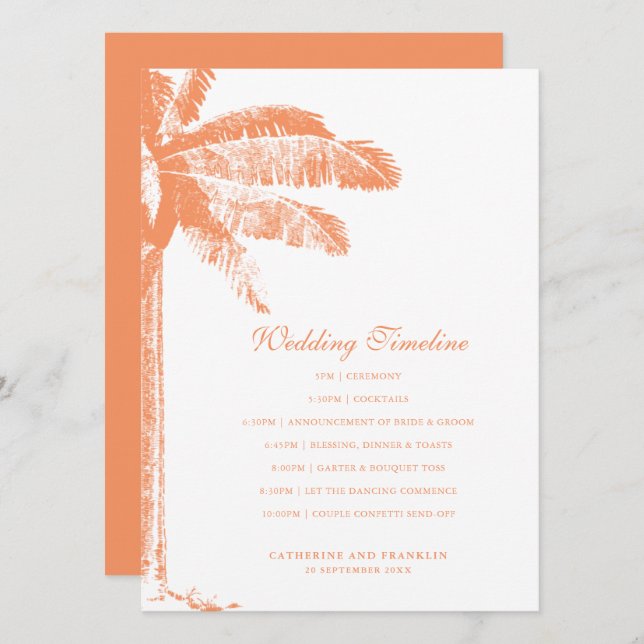 Elegant Tropical Palm Tree Wedding Timeline Program (Front/Back)