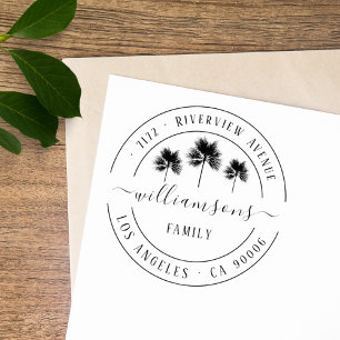 Elegant Tropical Palm Trees Family Return Address Rubber Stamp