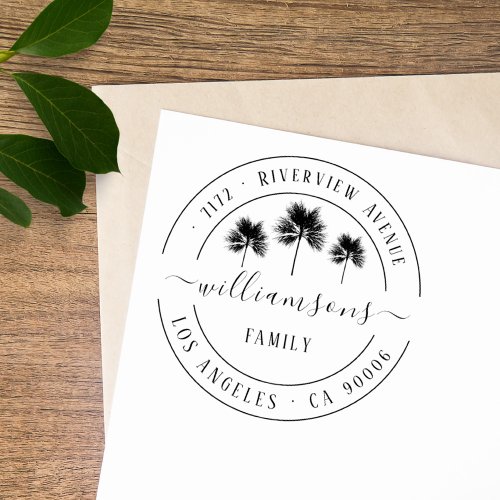  Elegant Tropical Palm Trees Family Return Address Rubber Stamp