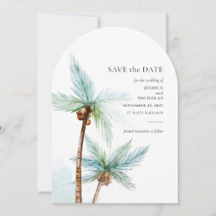 Elegant Tropical Palm Trees Watercolor Wedding Save The Date