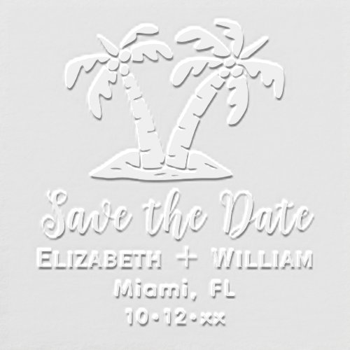 Elegant Tropical Palm Trees Wedding Save the Date Embosser