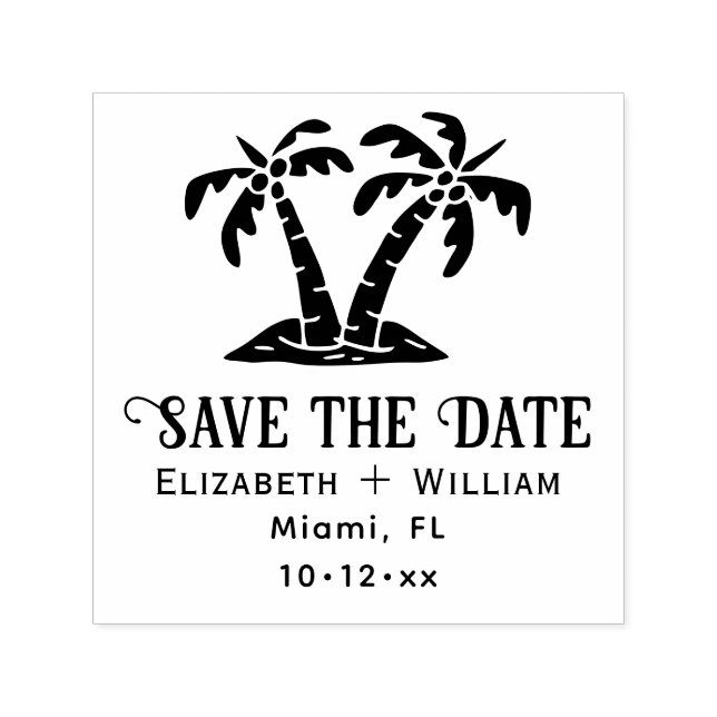 Elegant Tropical Palm Trees Wedding Save the Date Self-inking Stamp (Design)