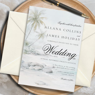 Elegant Tropical Palm Watercolor Beach Wedding Invitation