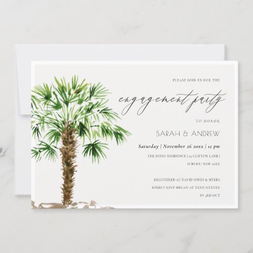 Elegant Tropical Palm Watercolor Engagement Invite