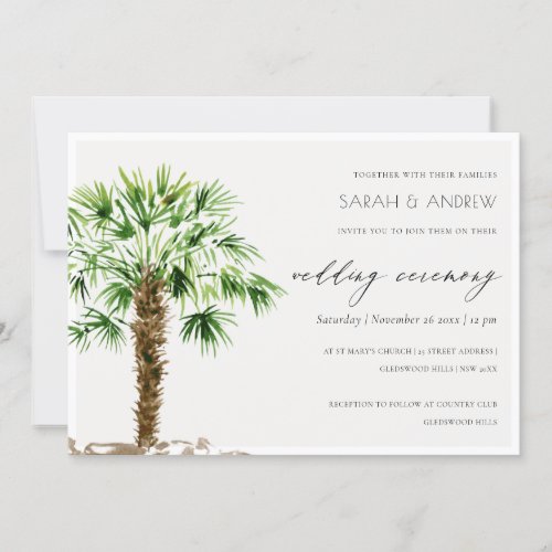 Elegant Tropical Palm Watercolor Wedding Invite