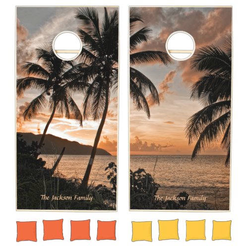 Elegant Tropical Palms Beach Ocean Sunset Custom Cornhole Set