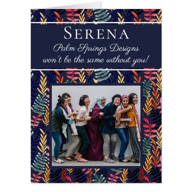 Elegant Tropical Pattern Photo Farewell Retirement Card (Front)