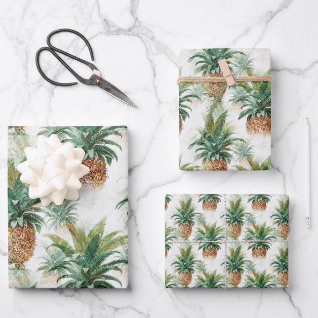 Elegant Tropical Pineapple Wrapping Paper Sheets (Front)