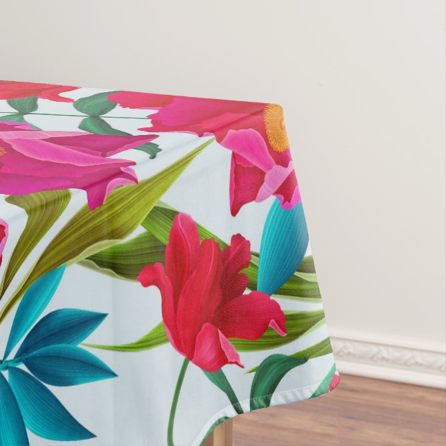 Elegant Tropical Pink And Red Flowers Tablecloth (In Situ)