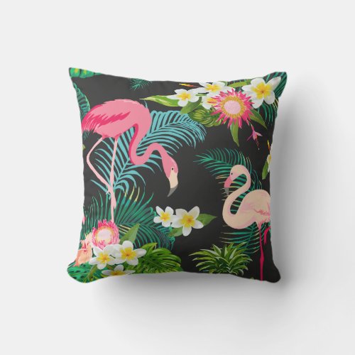 Elegant Tropical Pink Flamingos Throw Pillow