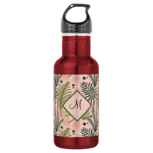 Elegant Tropical Pink Floral Botanical Monogram Stainless Steel Water Bottle