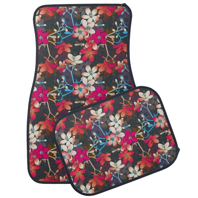Elegant Tropical Pink Orange Flowers Car Floor Mat (Set)
