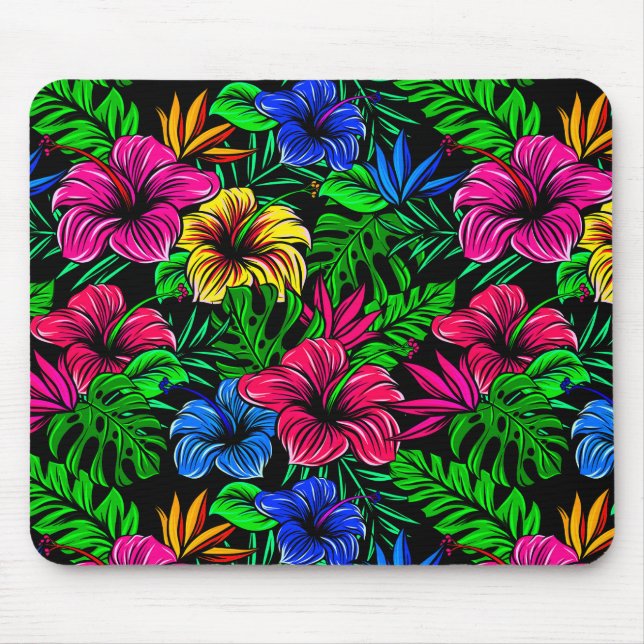 Elegant Tropical Pink Red Blue Hibiscus Flower Mouse Pad (Front)