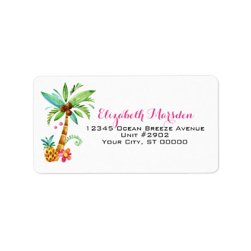 Elegant Tropical Pink Teal Palms Floral Address Label