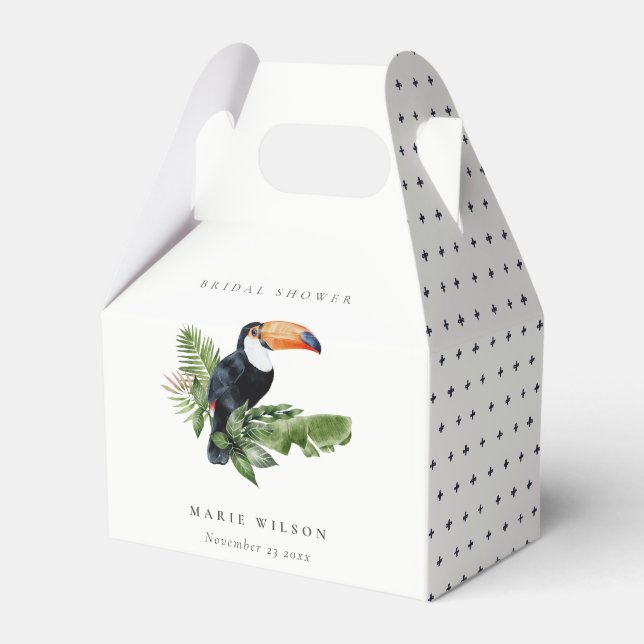 Elegant Tropical Rainforest Toucan Bridal Shower Favor Boxes (Front Side)