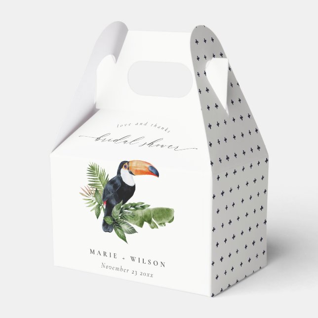 Elegant Tropical Rainforest Toucan Bridal Shower Favor Boxes (Front Side)