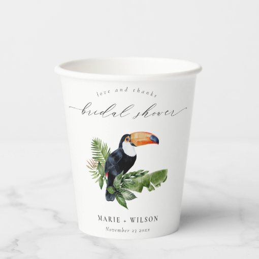 Elegant Tropical Rainforest Toucan Bridal Shower Paper Cups | Zazzle