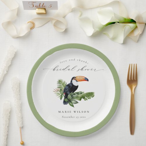 Elegant Tropical Rainforest Toucan Bridal Shower Paper Plates