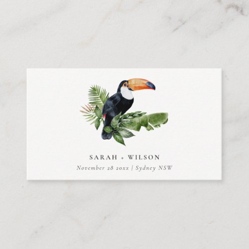 Elegant Tropical Rainforest Toucan Fauna Wedding Place Card