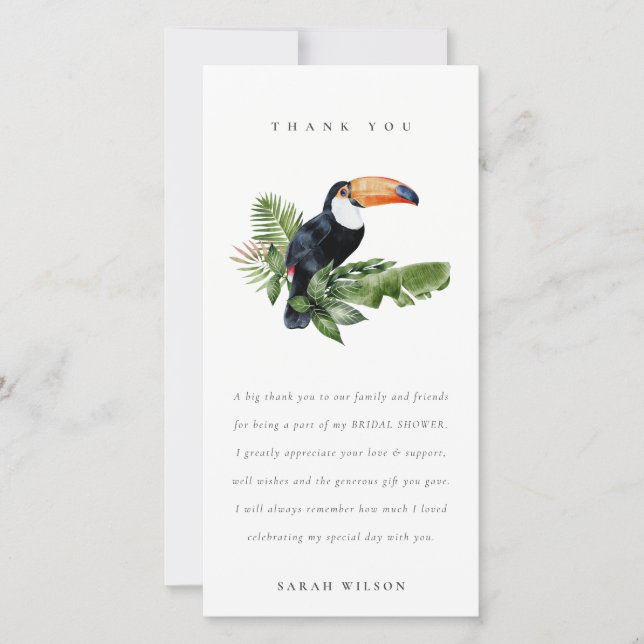 Elegant Tropical Rainforest Toucan Fauna Wedding Thank You Card (Front)