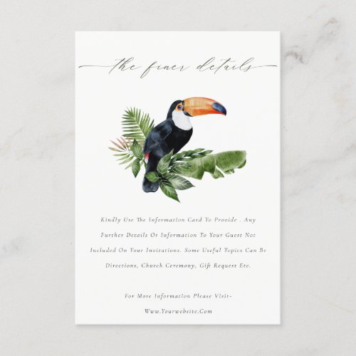 Elegant Tropical Rainforest Toucan Wedding Details Enclosure Card