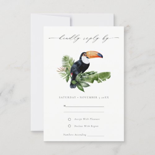 Elegant Tropical Rainforest Toucan Wedding RSVP Card