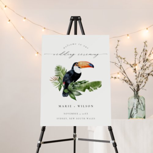 Elegant Tropical Rainforest Toucan Wedding Welcome Foam Board