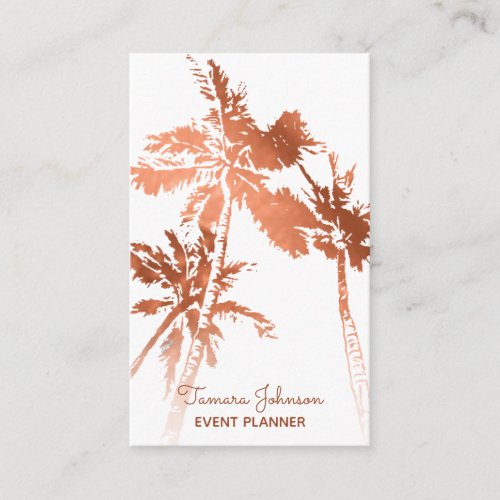 Elegant Tropical Rose Gold Palm Trees Professional Business Card