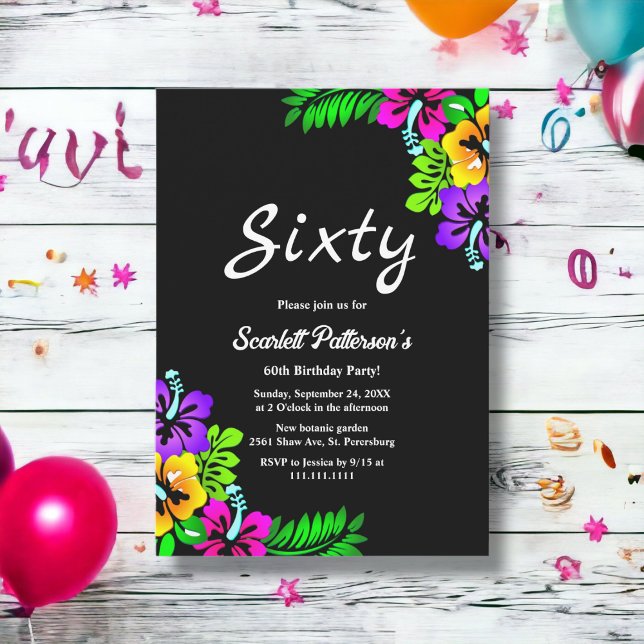 Elegant Tropical Rustic Black Floral 60th Birthday Invitation (Creator Uploaded)