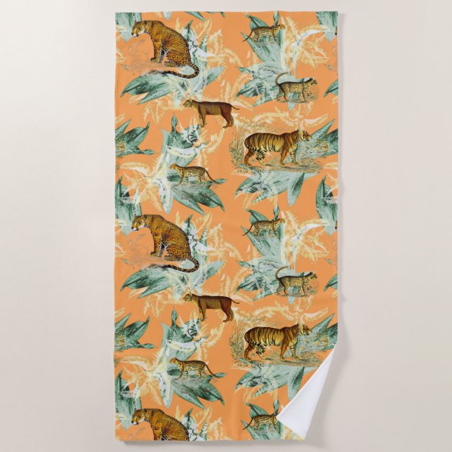 Elegant Tropical Safari Wild Cats Tiger Orange Beach Towel (Front)