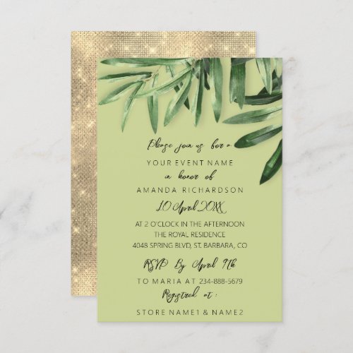 Elegant Tropical Sage Mint Green Gold Wedding Invitation