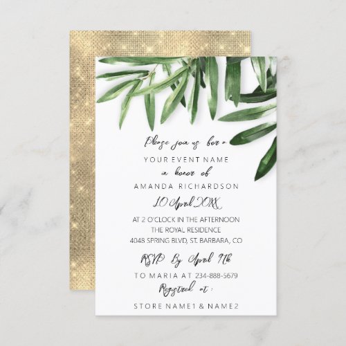 Elegant Tropical Sage Mint Green Gold White Invitation