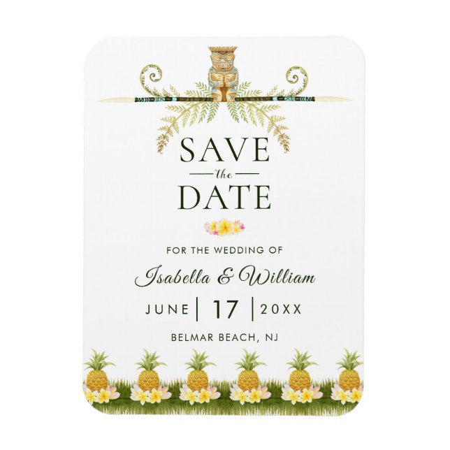 Elegant Tropical Save the Date Summer Wedding Magnet (Vertical)
