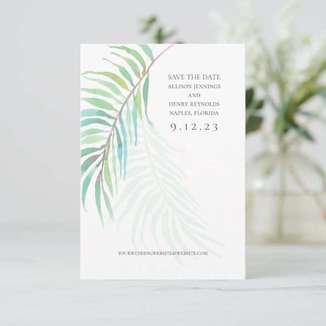 Elegant Tropical Save the Date Wedding Photo Card (Standing Front)