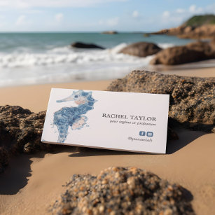 Elegant Tropical Seahorse pink blue Beach Coastal  Business Card