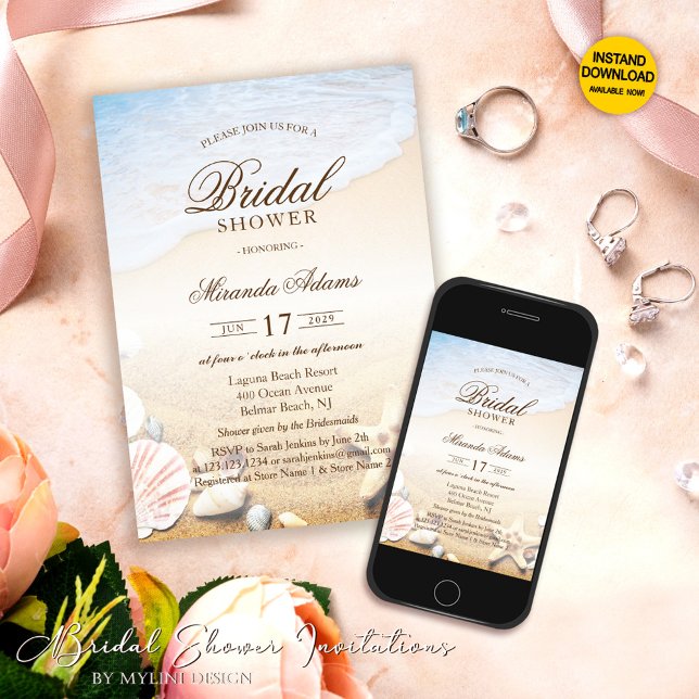 Elegant Tropical Starfish Beach Bridal Shower Invitation (Creator Uploaded)