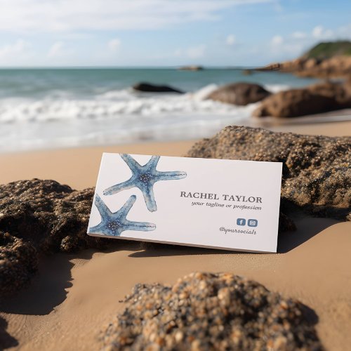 Elegant Tropical Starfish blue Beach Coastal Busin Business Card