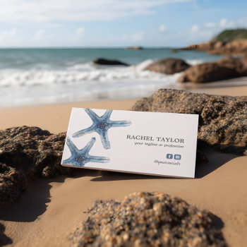 Elegant Tropical Starfish Blue Beach Coastal Busin Business Card by Citronellapaper at Zazzle