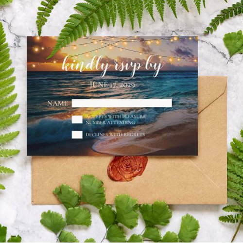 Elegant Tropical Summer Beach Wedding RSVP Card
