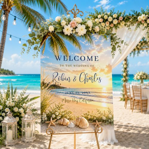 Elegant Tropical Summer Palm Beach Wedding Sign