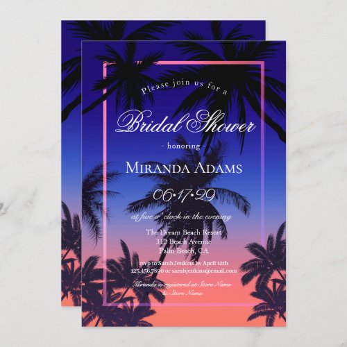 Elegant Tropical Sunset Summer Beach Bridal Shower Invitation