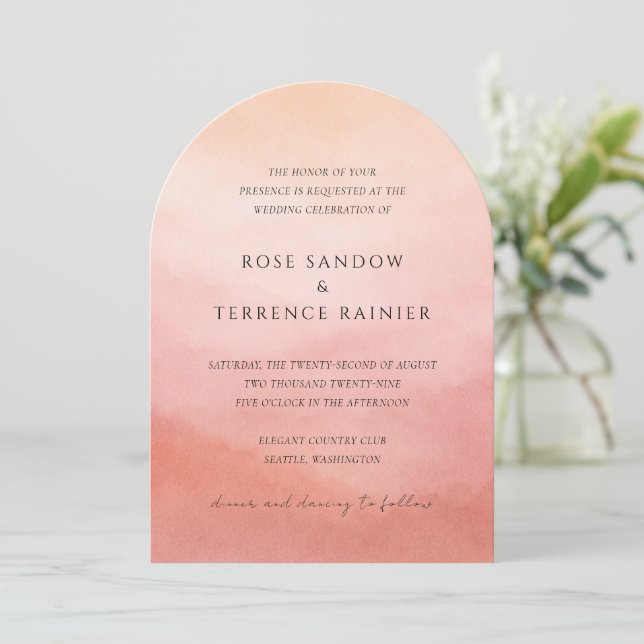 Elegant Tropical Sunset Watercolor Wedding Invitation (Standing Front)
